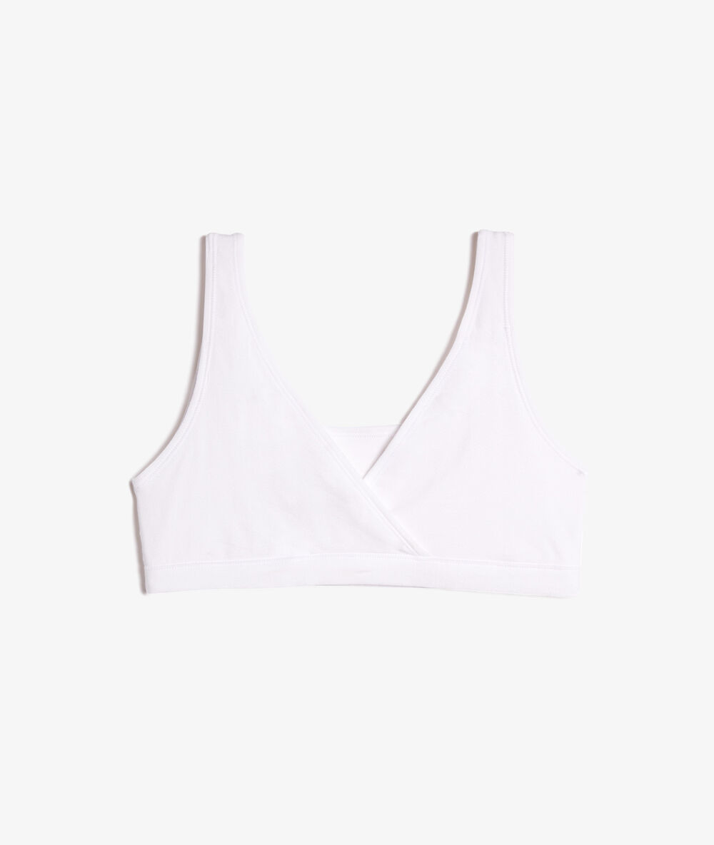 Brassière réversible en coton bio extensible blanc.