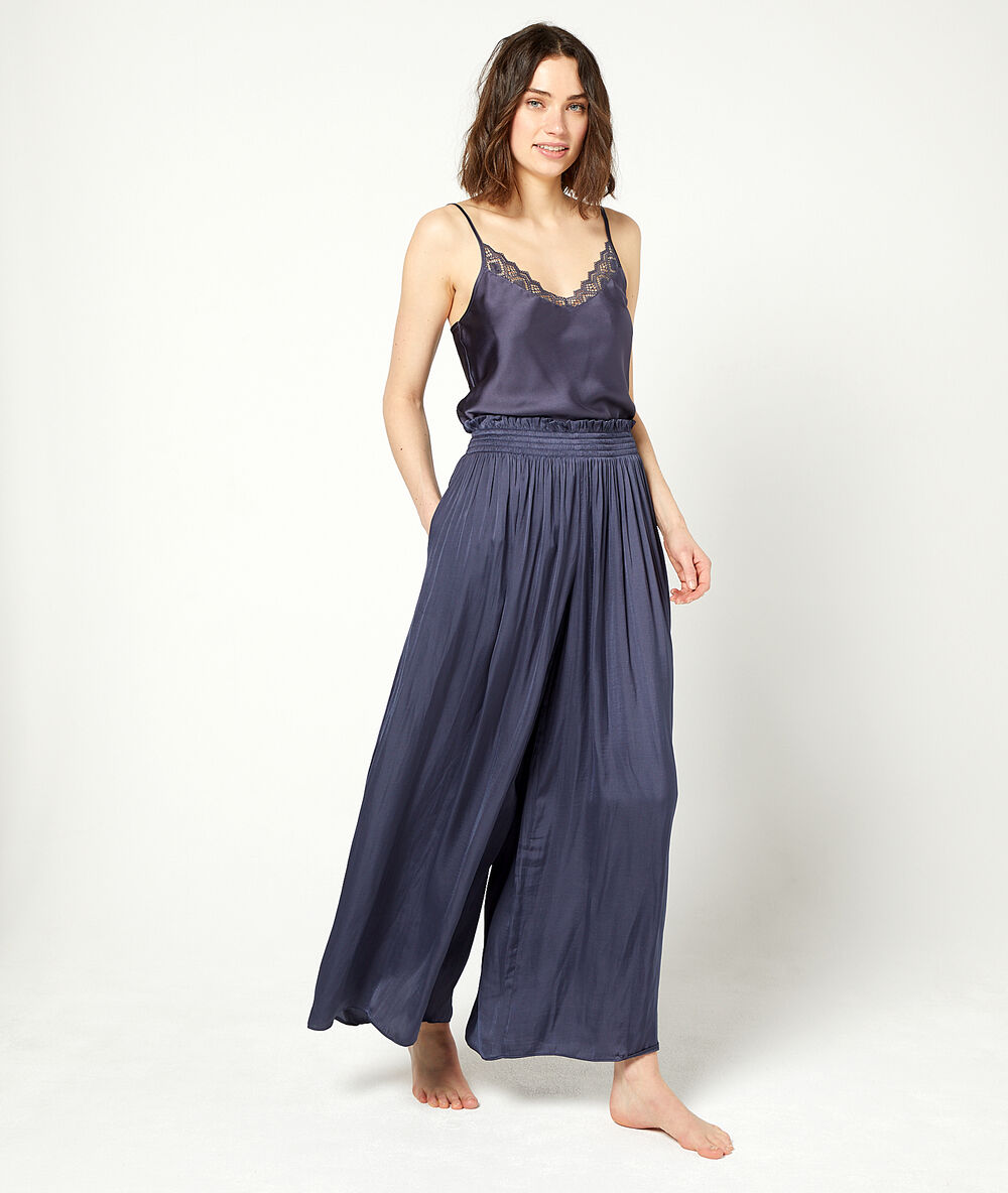 Pantalon ample ceinture smockée ancre.