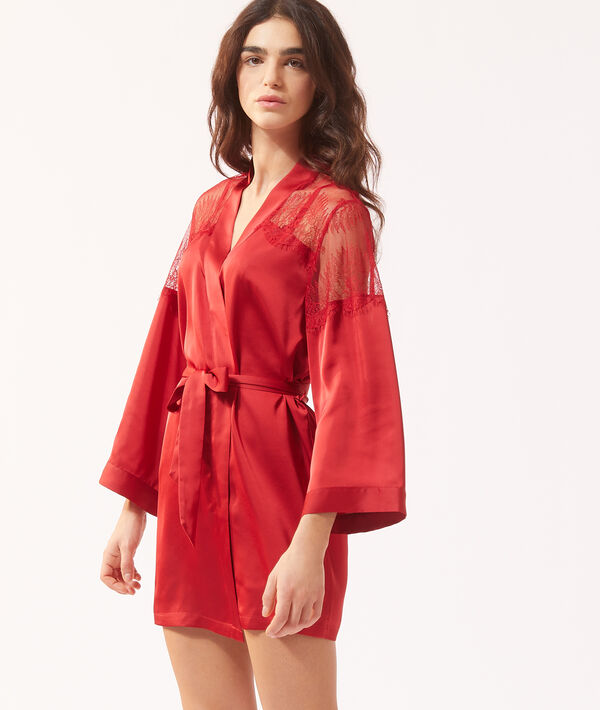 Kimono satiné détails dentelle Kimono satiné détails dentelle;${refinementColor}