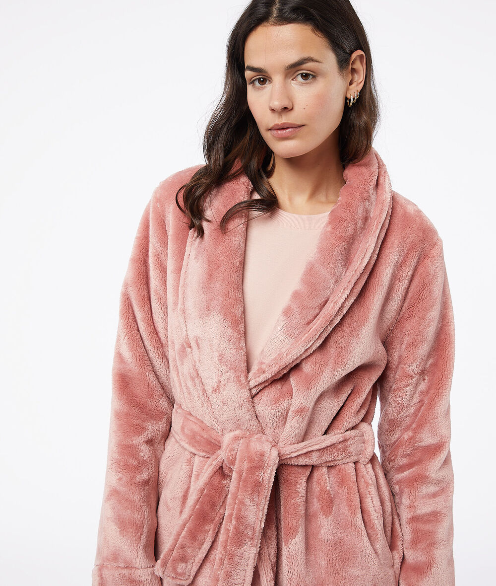 Robe De Chambre Femme En Polaire Peignoir court polaire avec ceinture - NOURA - ROSE POUDRE - ETAM