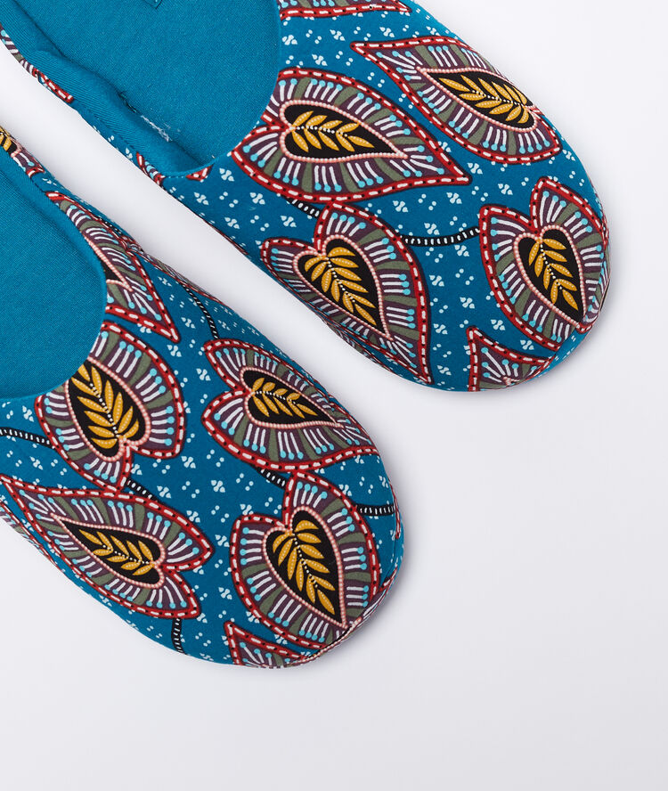Chaussons imprimés bleu.