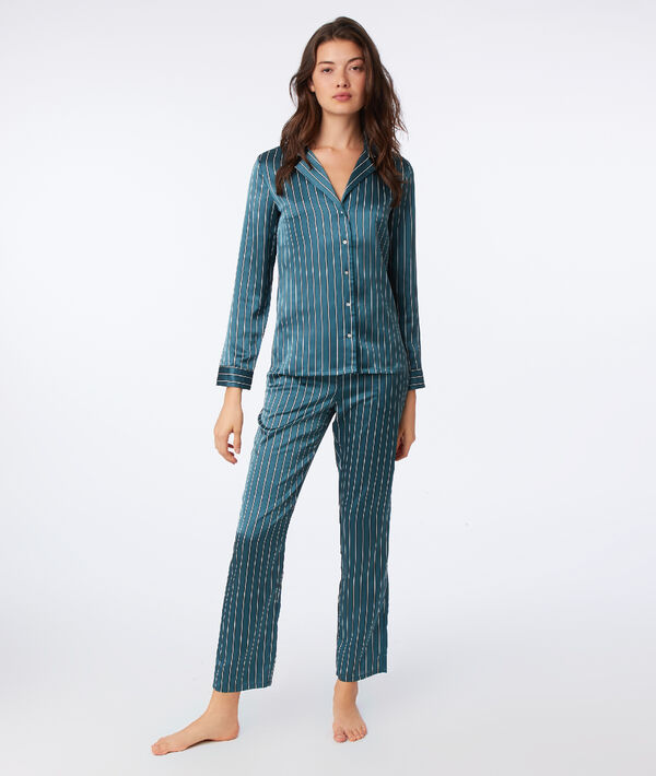 Pantalon satiné à rayures vert.