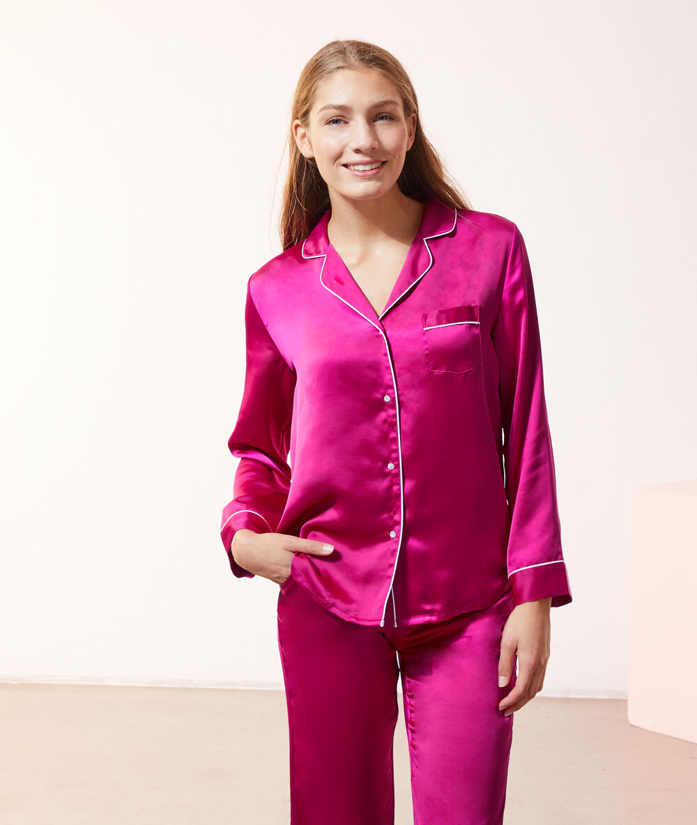 Chemise pyjama d'homme satinée fushia.