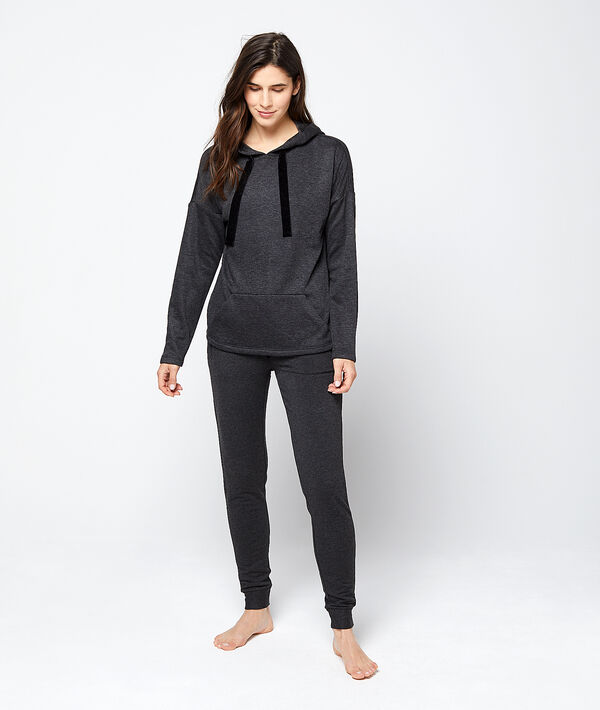Sweat homewear à capuche liens velours gris.