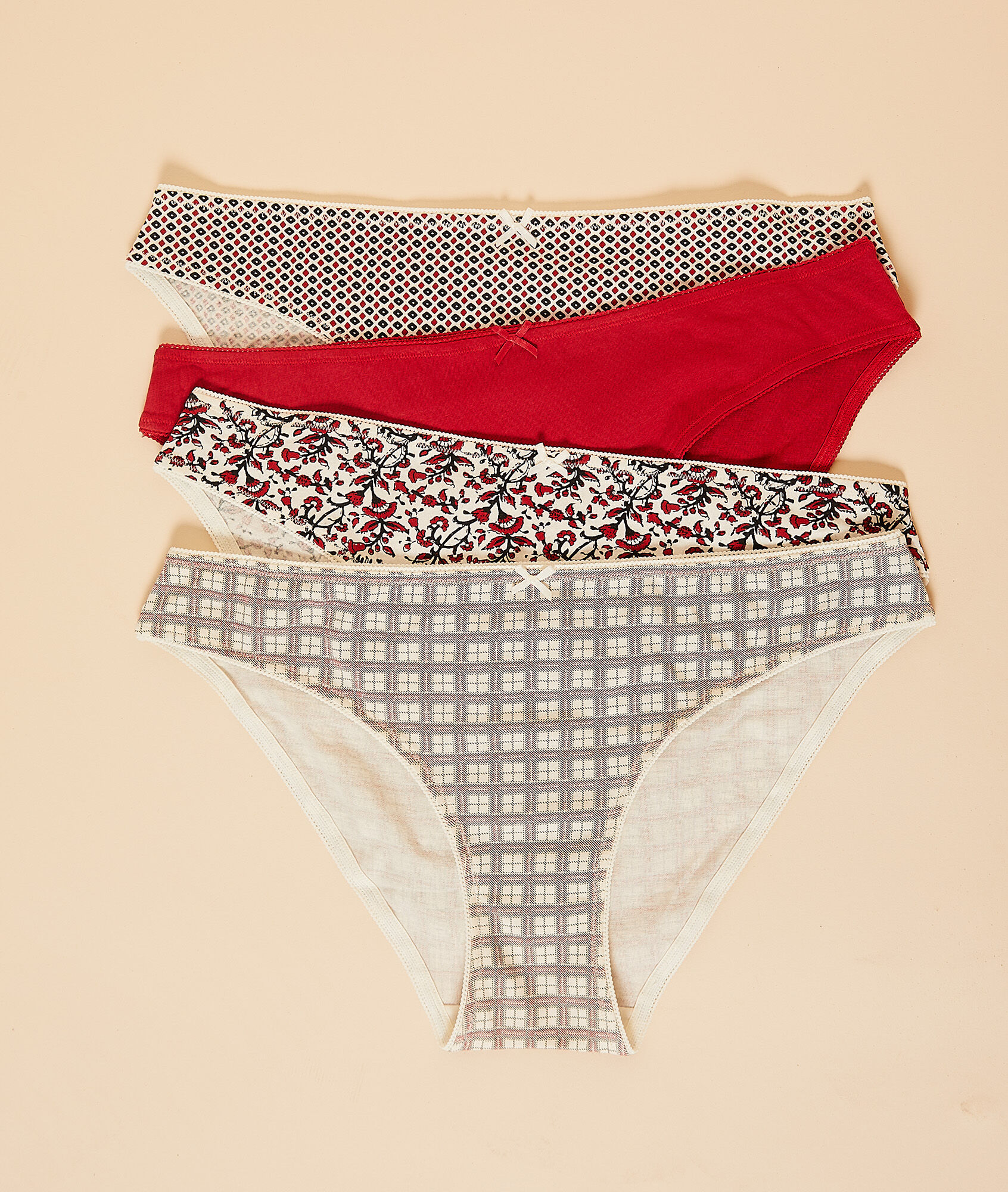 Lot de 4 culottes - Erik - XS - Rouge - Femme - Etam