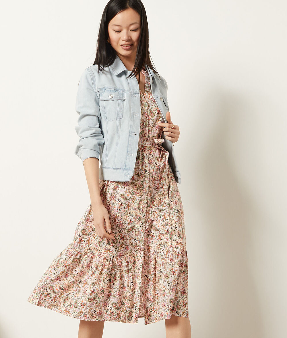 Robe longue portefeuille CESAR IMP FD CORAIL ETAM