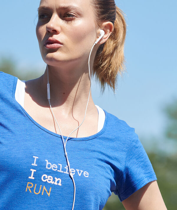 T-shirt de training, débardeur intégré bleu azur.