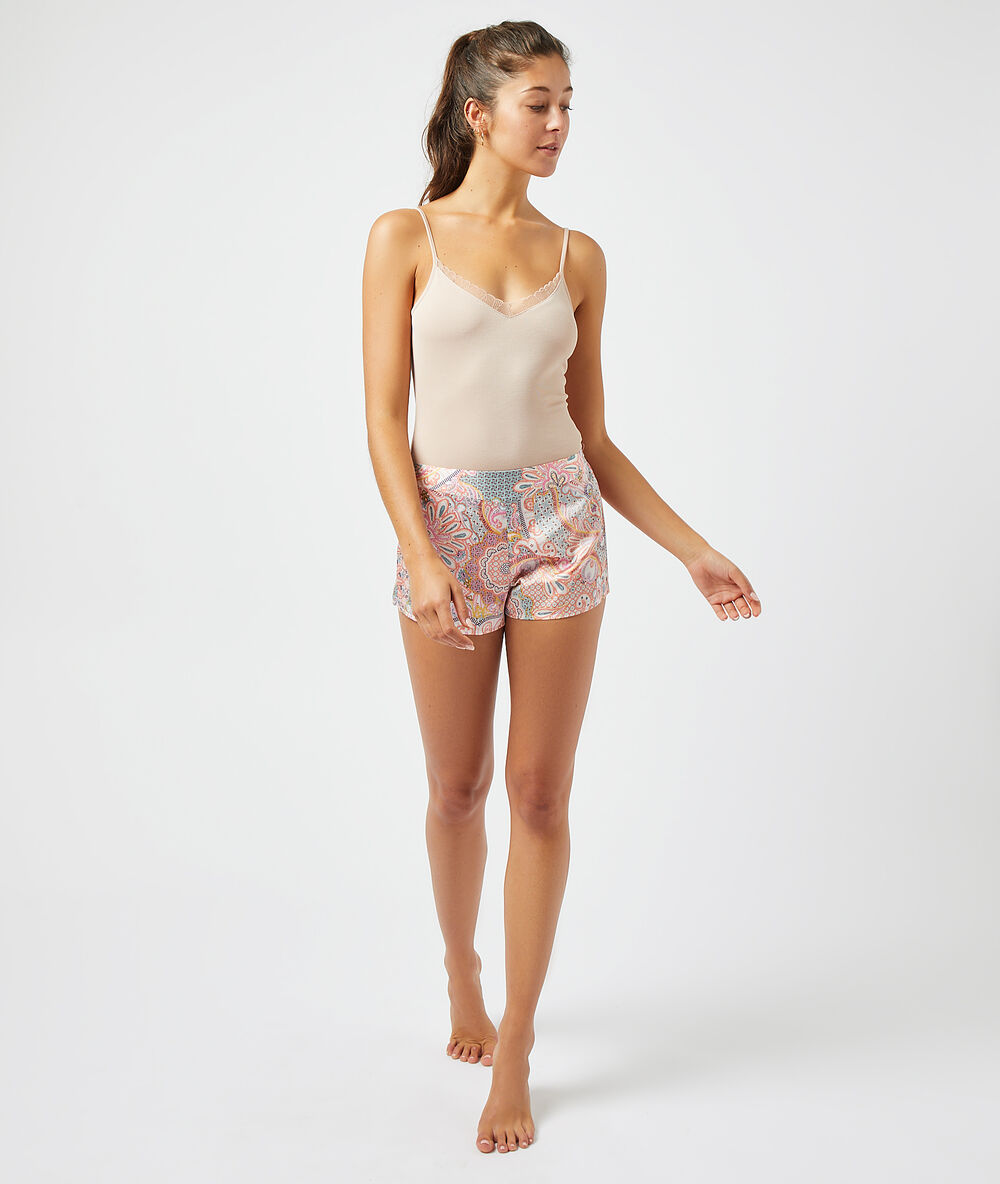 Short satiné imprimé multicolore.