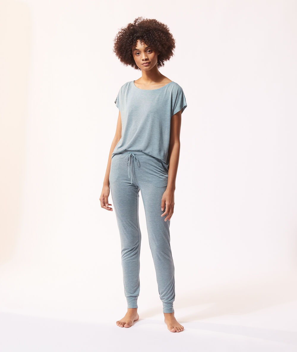 Pantalon de pyjama bleu vert.