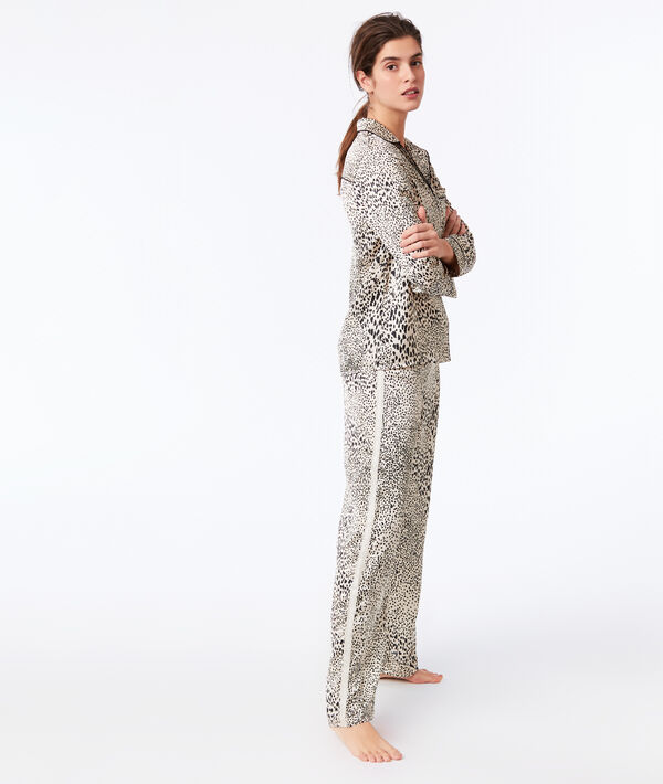 Pantalon large imprimé léopard ecru.