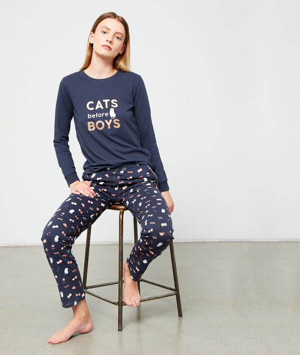 Pantalon imprimé bleu.