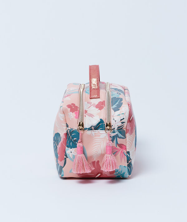 Trousse de toilette imprimée tropical rose.