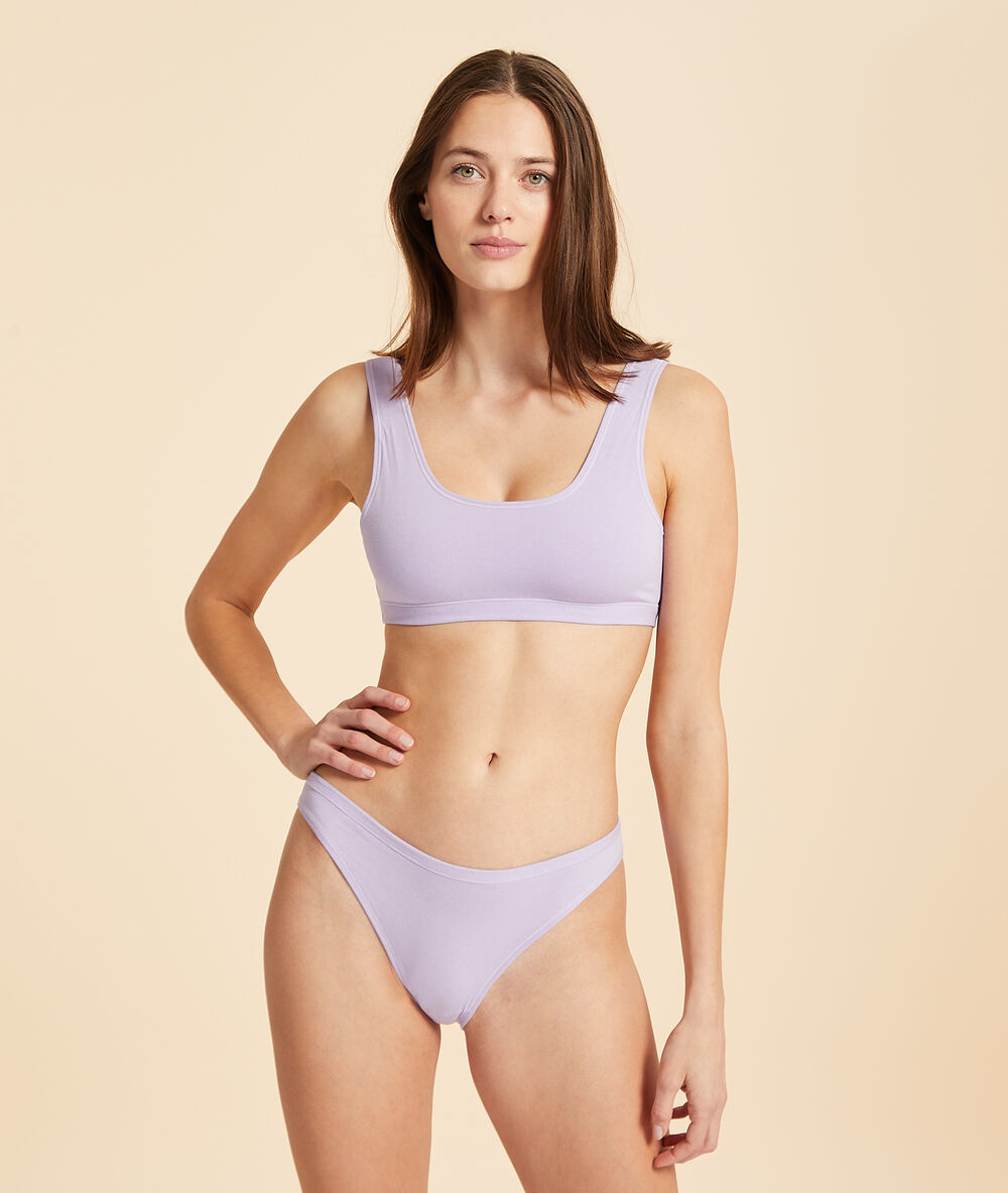 Culotte high leg en coton bio extensible lilas.