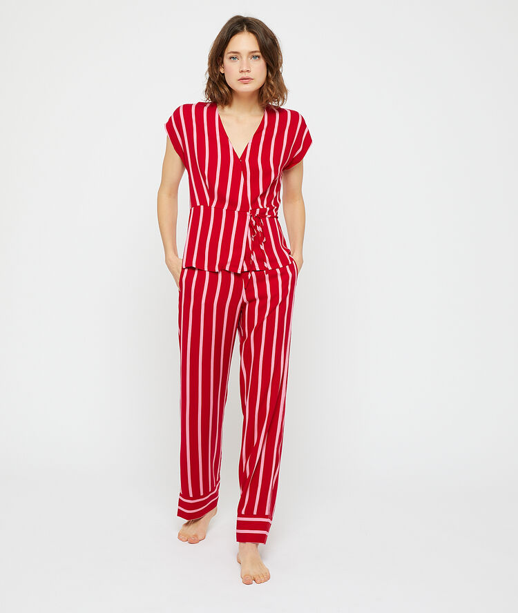 Pantalon de pyjama rayé rouge/blanc.