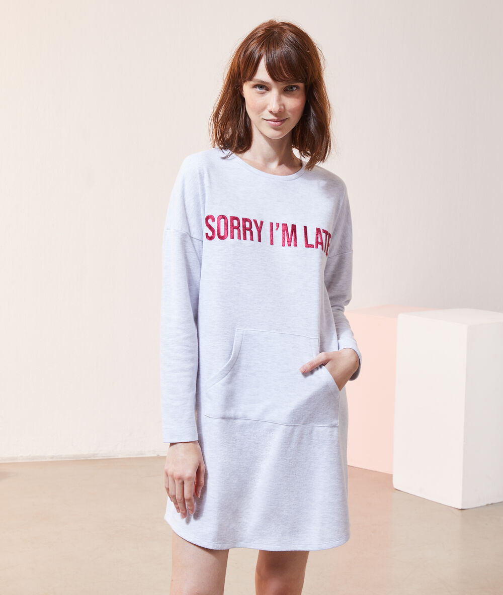 Chemise de nuit "sorry i'm late" gris.