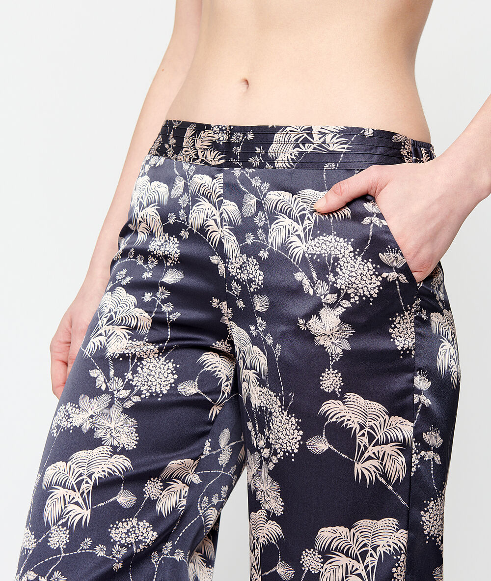 Pantalon taille haute satiné marine.