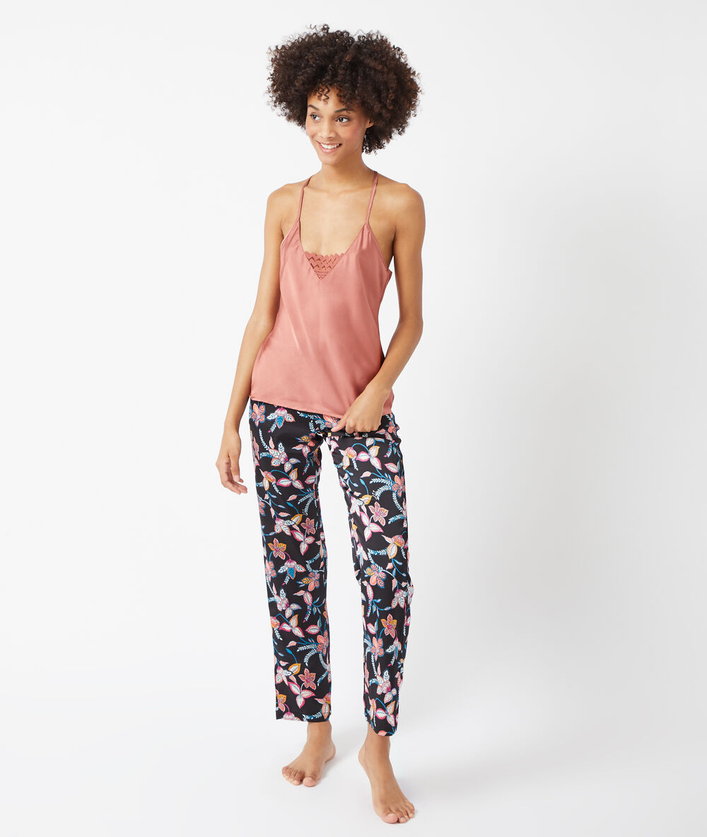 Pantalon satiné à imprimé noir.