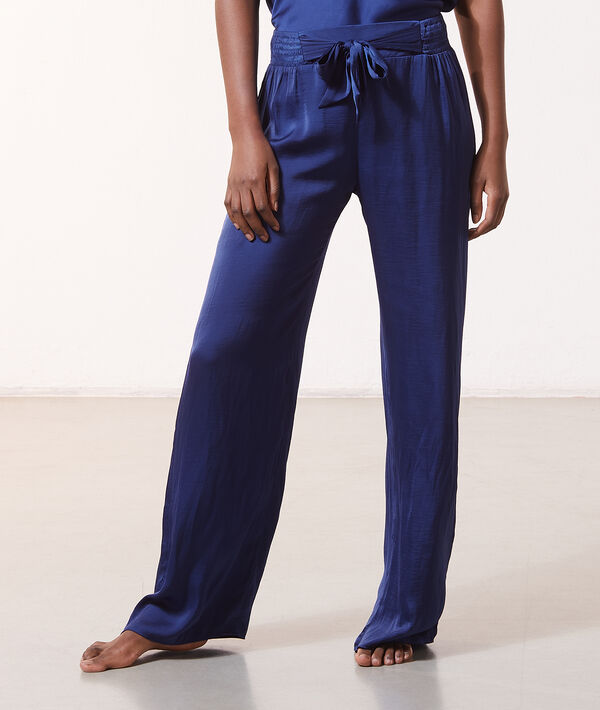 Pantalon de pyjama satiné à nouer Pantalon de pyjama satiné à nouer;${refinementColor}