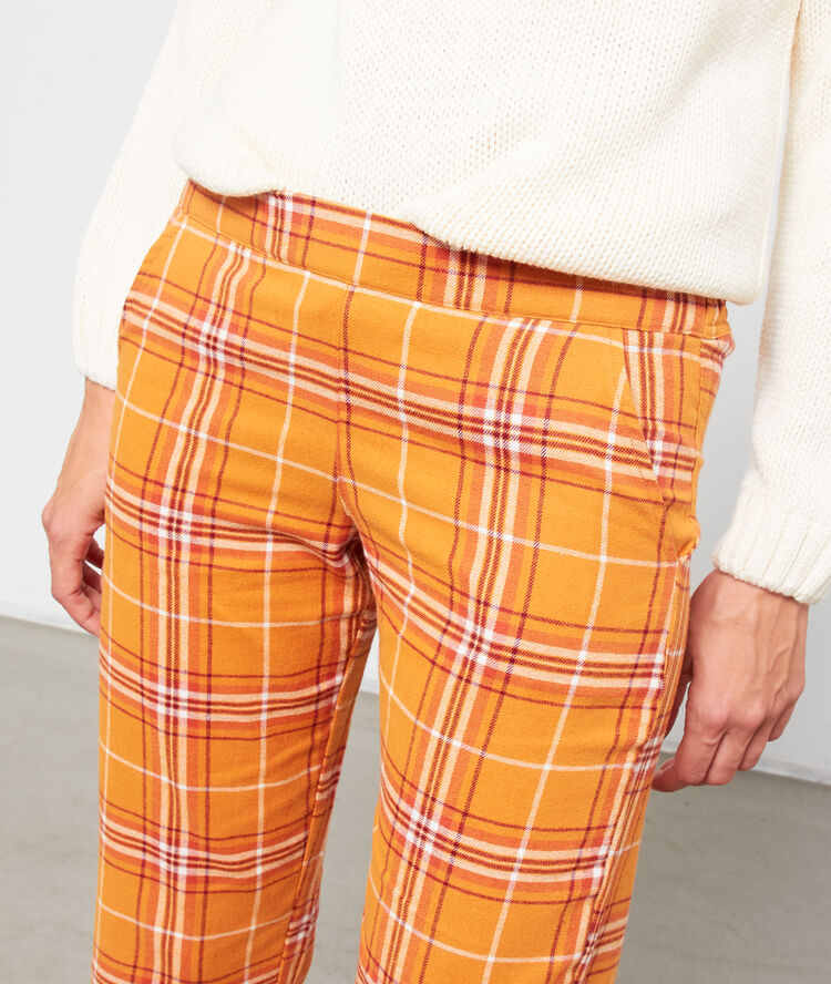 Pantalon à carreaux en coton ocre.
