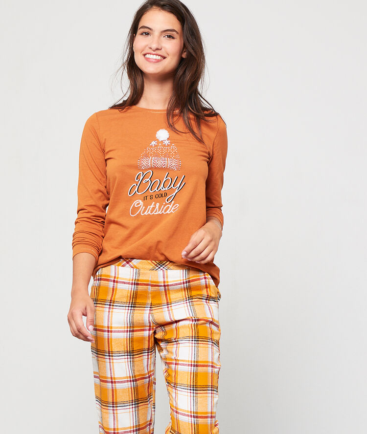 Pantalon imprimé tartan jaune.
