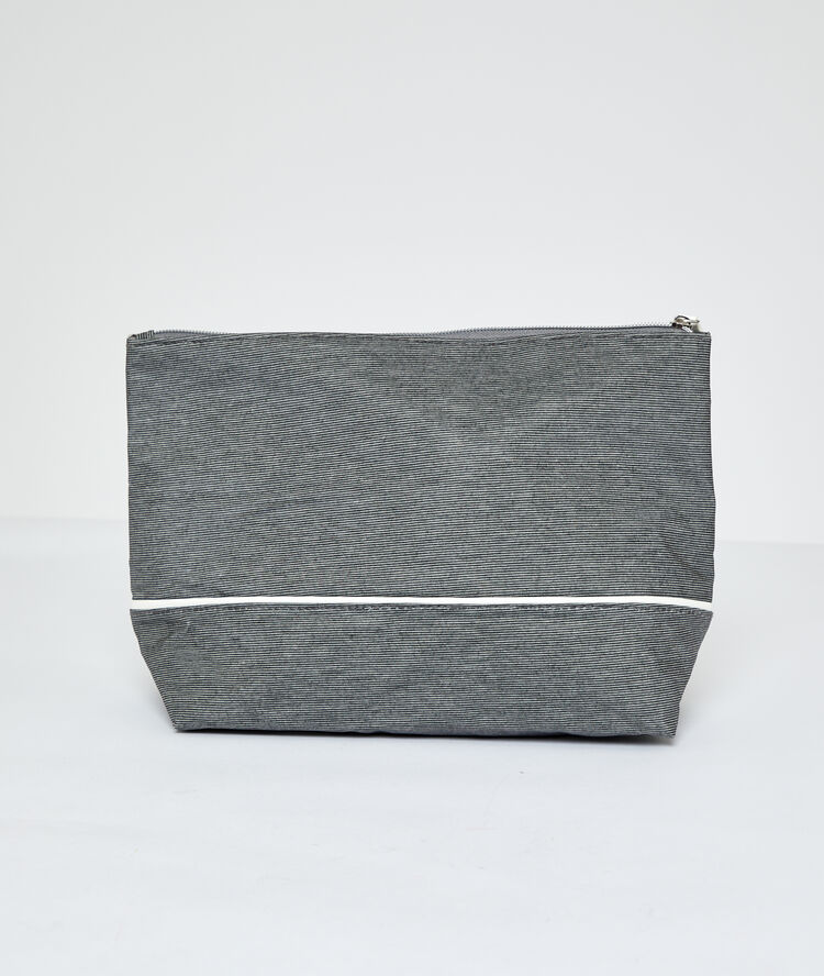 Trousse de toilette rayée gris.