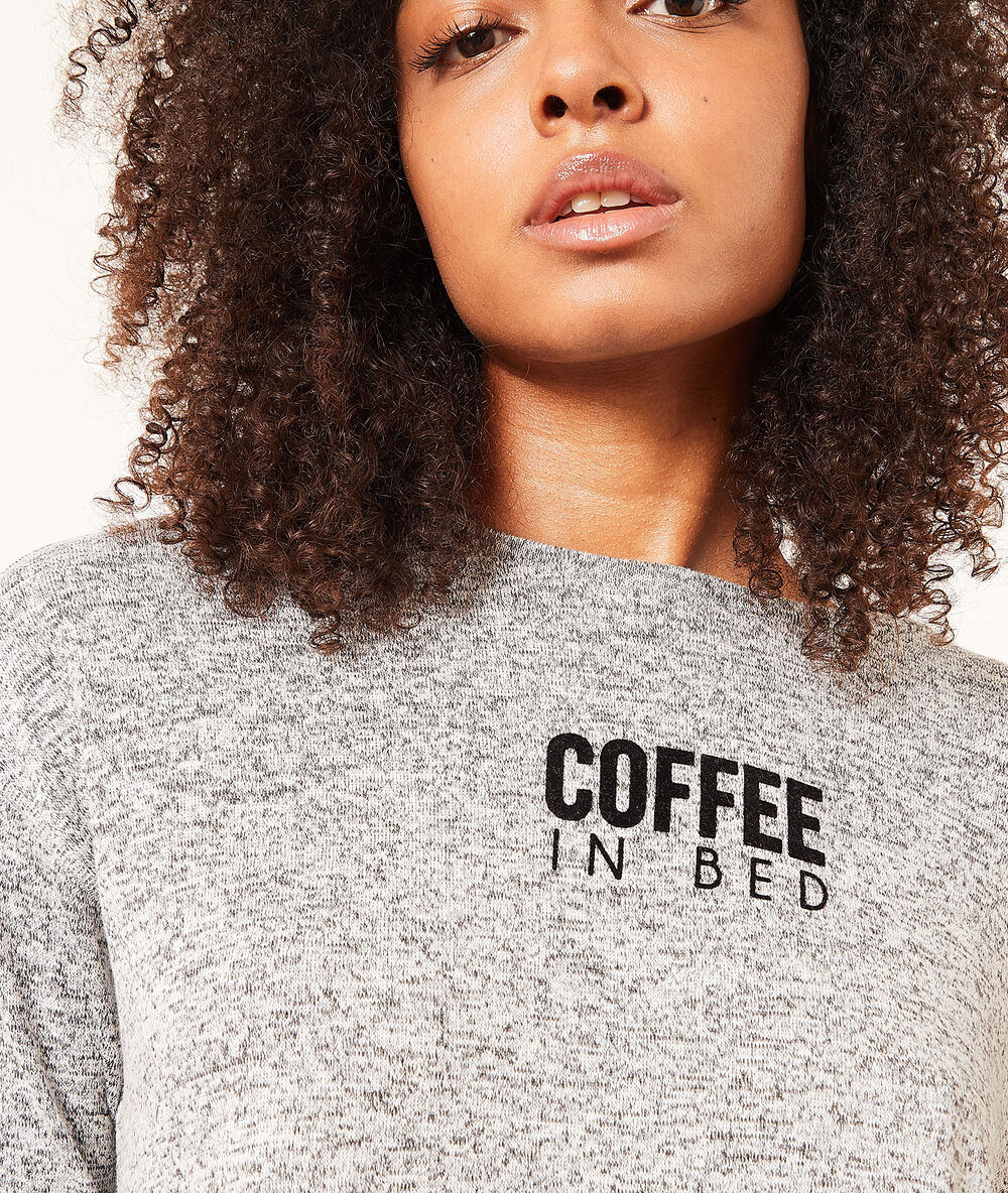 Top manches 3/4 "coffee in bed" gris.