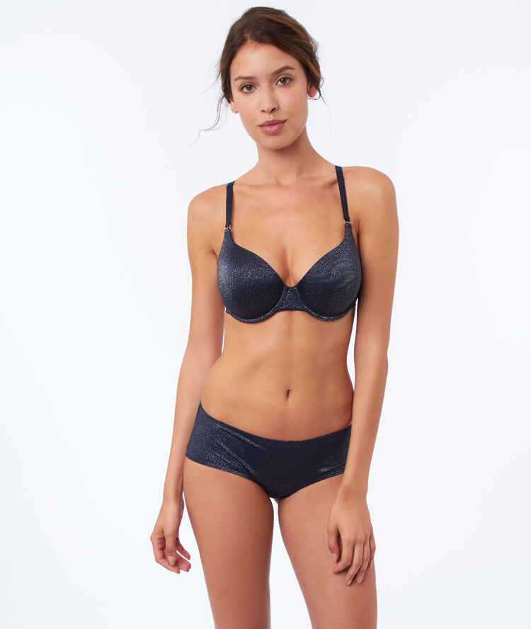 Soutien-gorge n°5 - ampliforme classique en microfibre marine/fibres metalisees.