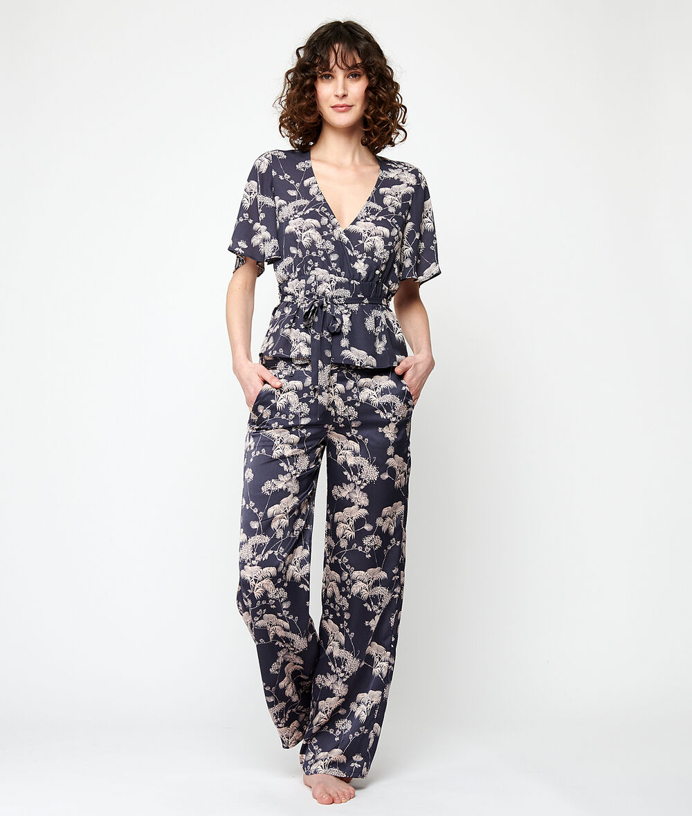 Pantalon taille haute satiné marine.