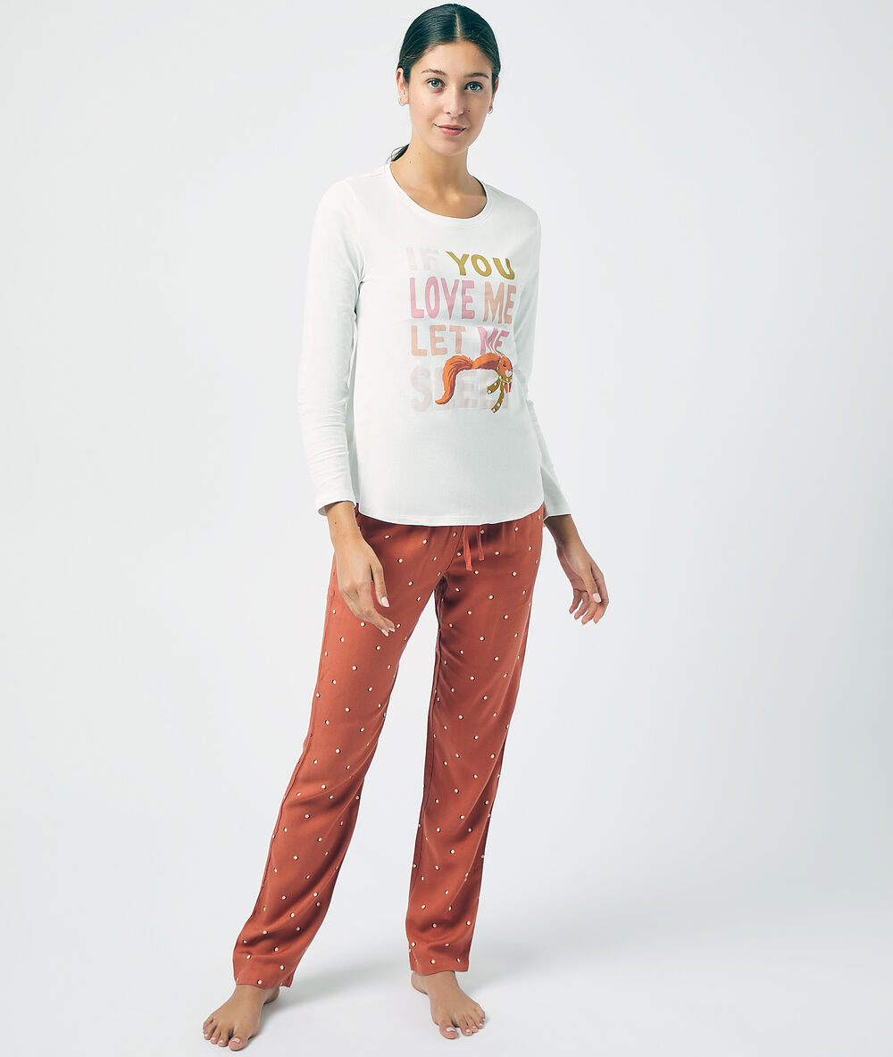 Pantalon imprimé brique roux.