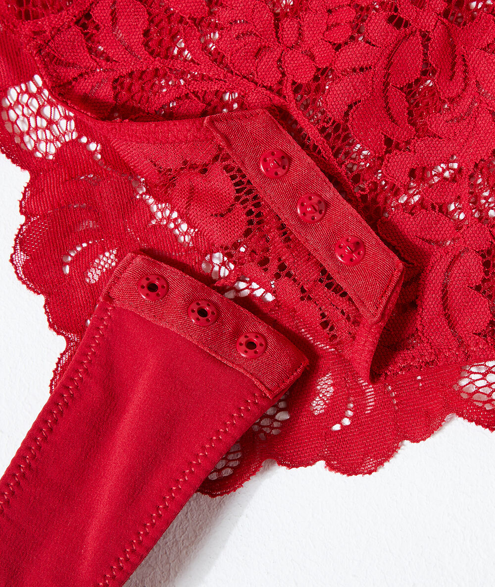 Body en dentelle lacé dos ouvert rouge.