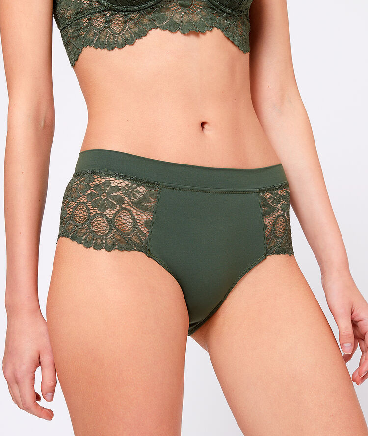 Shorty en dentelle florale kaki.