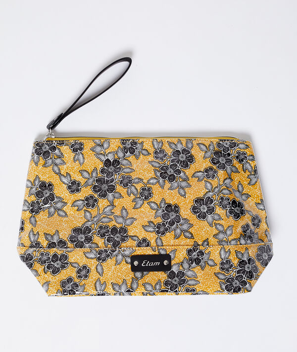 Pochette imprimé fleuri jaune.