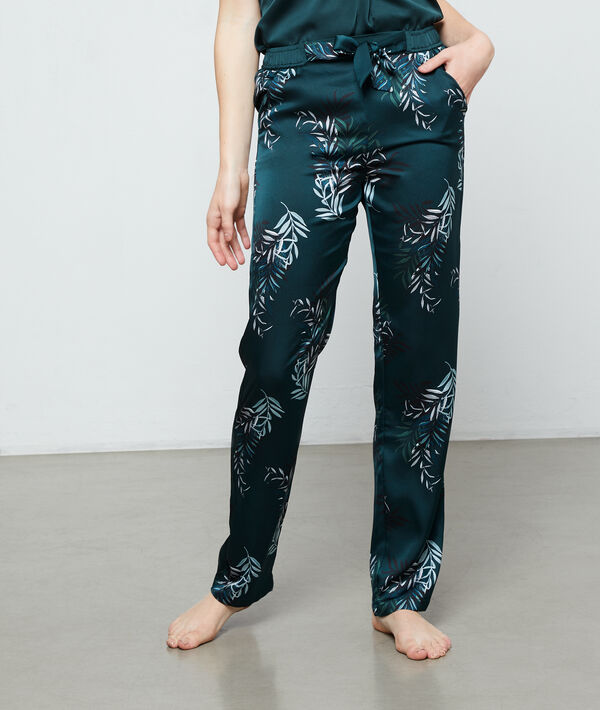 Pantalon satiné imprimé feuillage Pantalon satiné imprimé feuillage