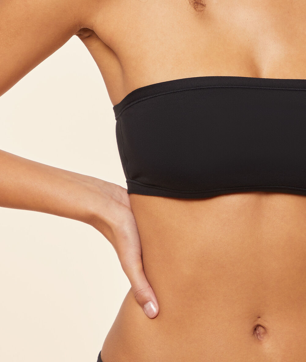 Bandeau sans armatures en coton bio extensible noir.