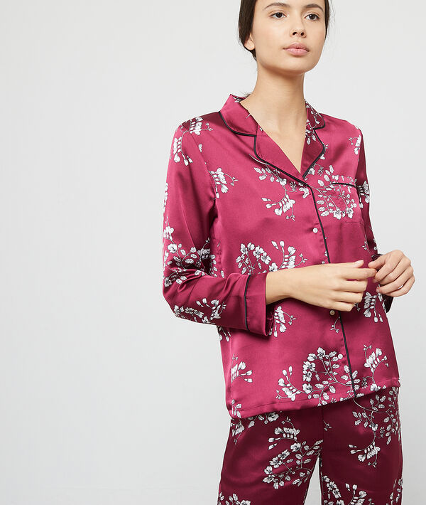 Chemise de pyjama satinée imprimé fleuri Chemise de pyjama satinée imprimé fleuri