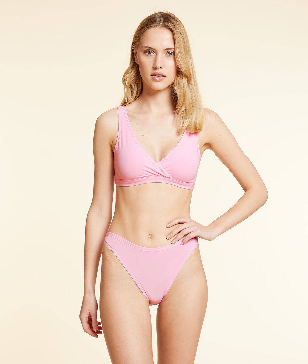 Culotte high leg en coton bio extensible rose bonbon.