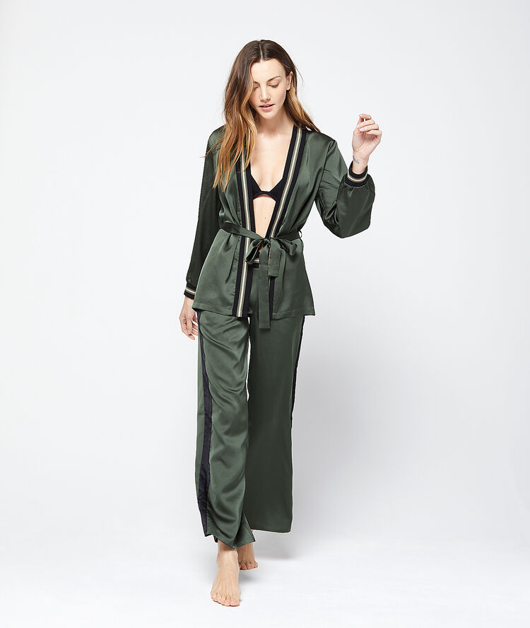 Pantalon satiné bandes contrastantes kaki.