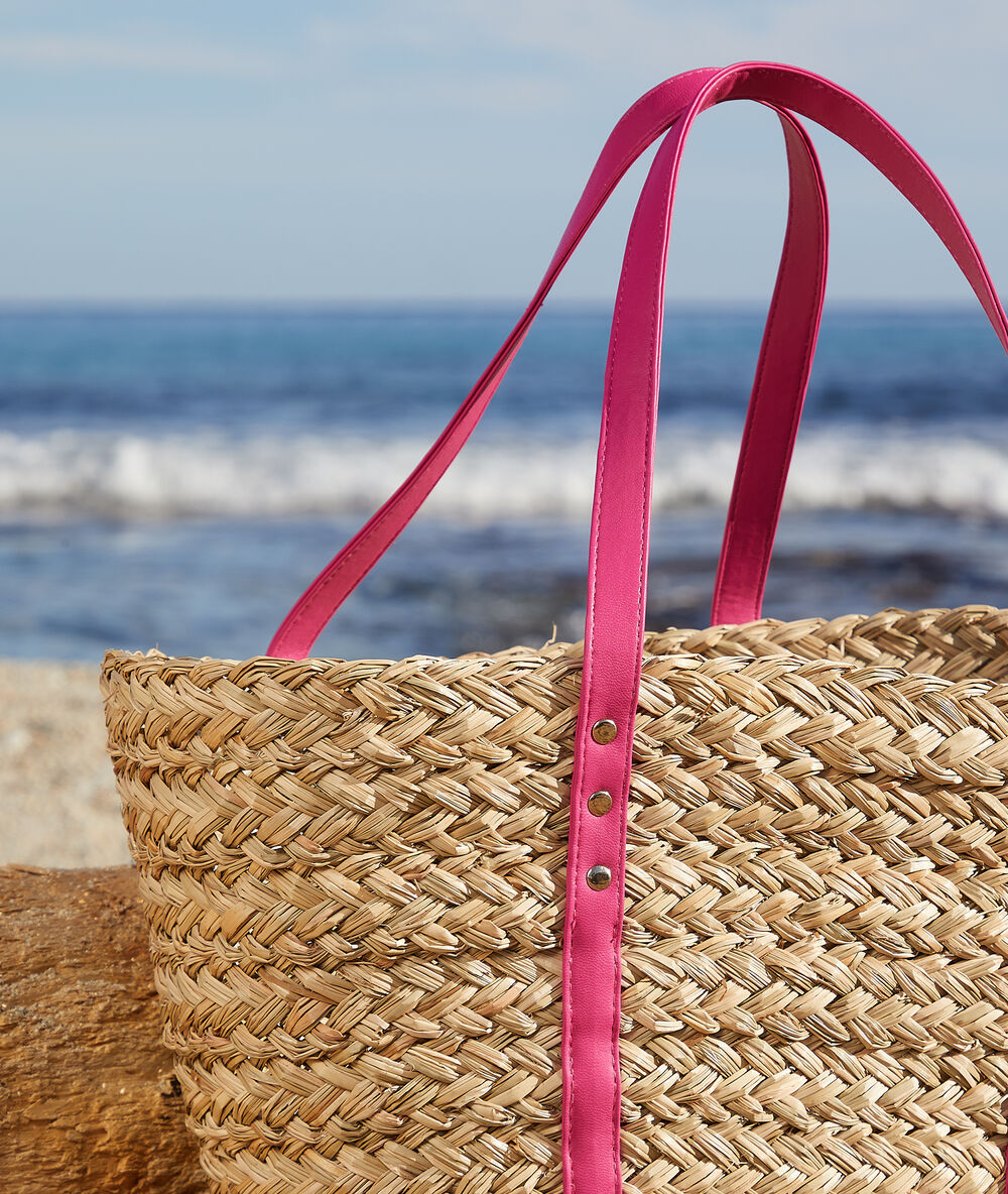 Panier de plage en paille lin.