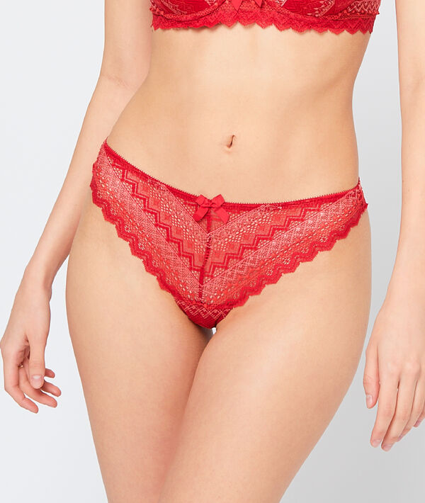 Tanga en dentelle géométrique brique.