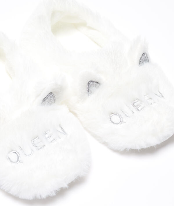 Chaussons fausse fourrure oreilles de chat "green queen" ecru.