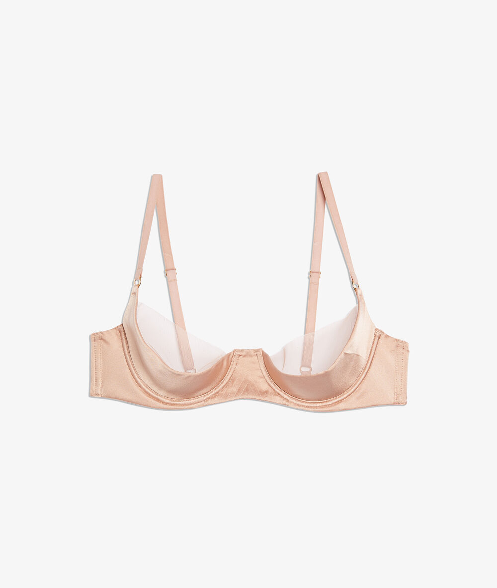 Soutien-gorge à coques fines en tulle et soie blush.