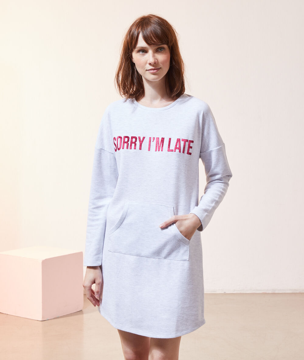 Chemise de nuit "sorry i'm late" gris.