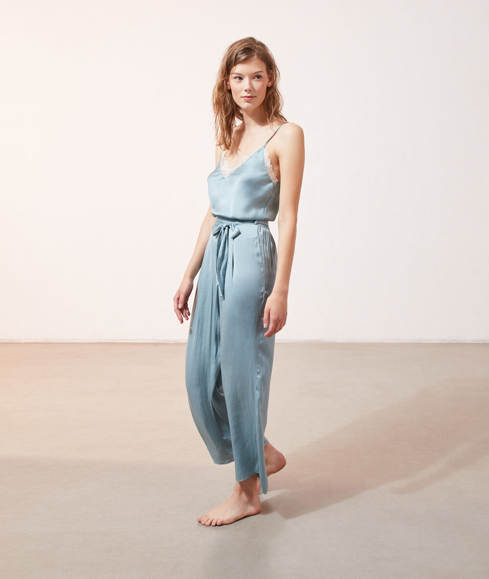 Pantalon à nouer bleu vert.