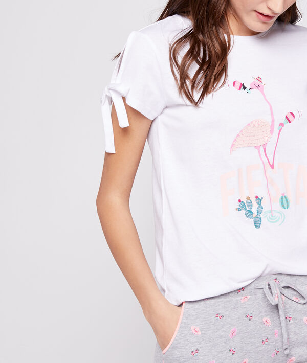 T-shirt imprimé flamant rose ecru.