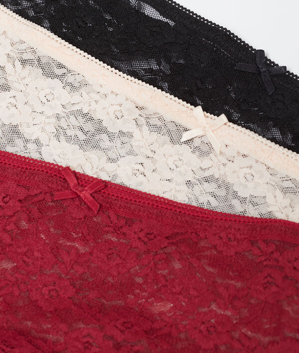 Lot de 3 hipsters en dentelle grenat.