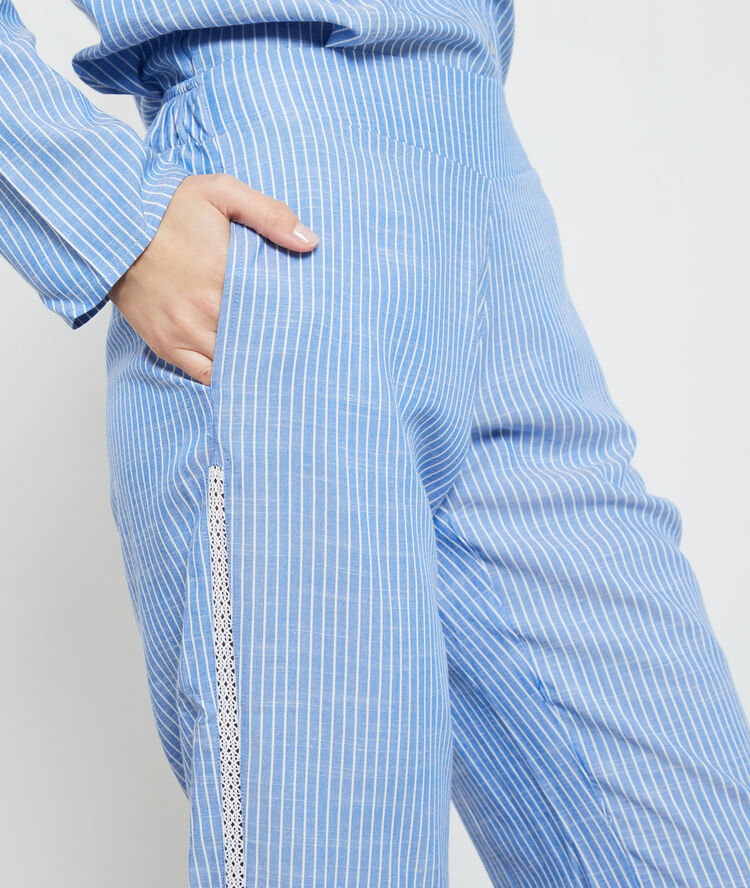 Pantalon rayé à bandes latérales bleu.