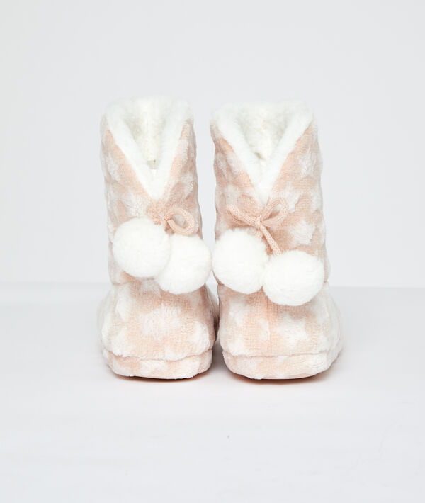 Chaussons bottines fourrées à pompons Chaussons bottines fourrées à pompons;${refinementColor}