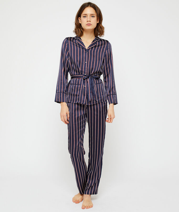 Pantalon de pyjama rayé imp fond marine.