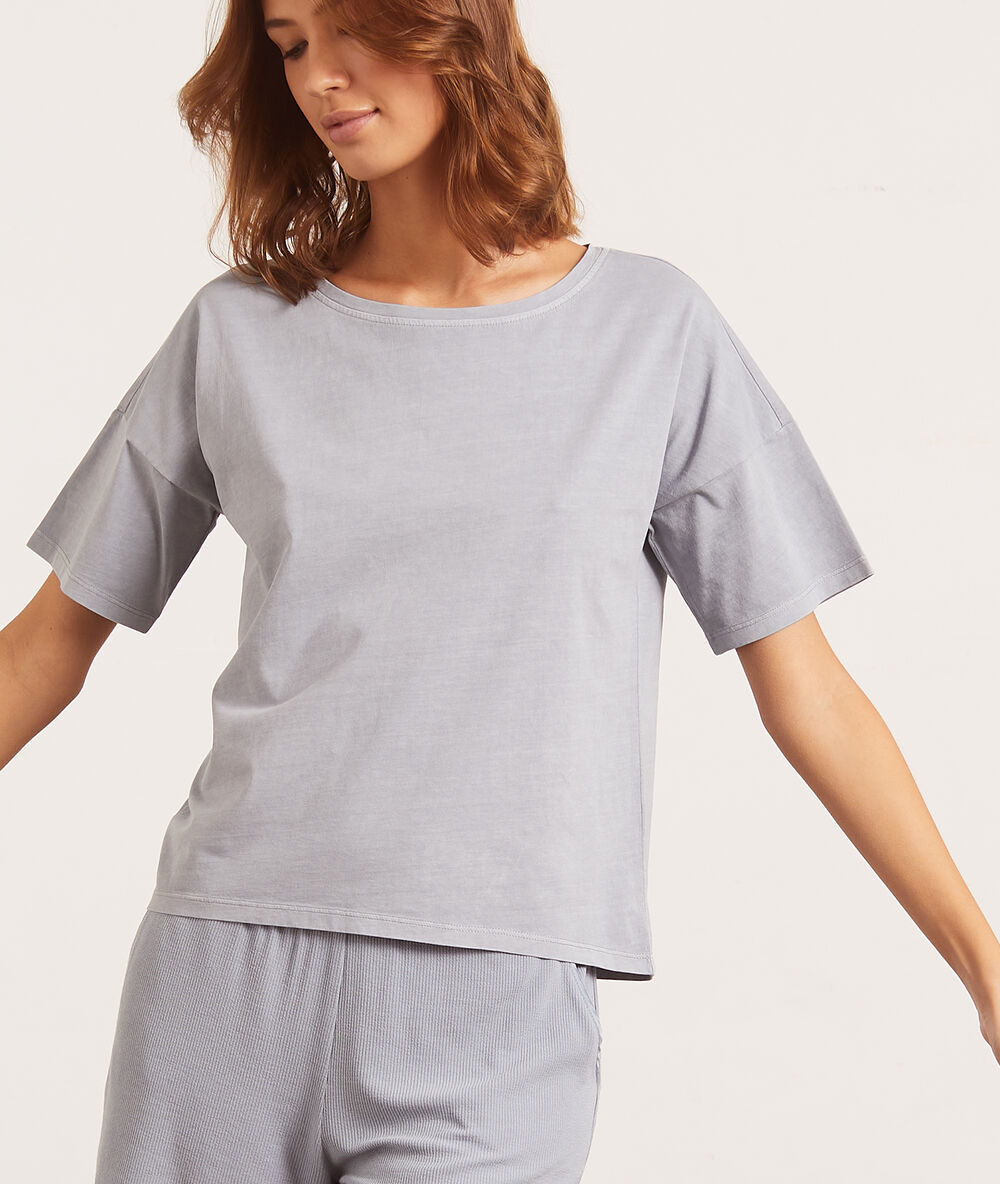 Top manches courtes uni bleu.