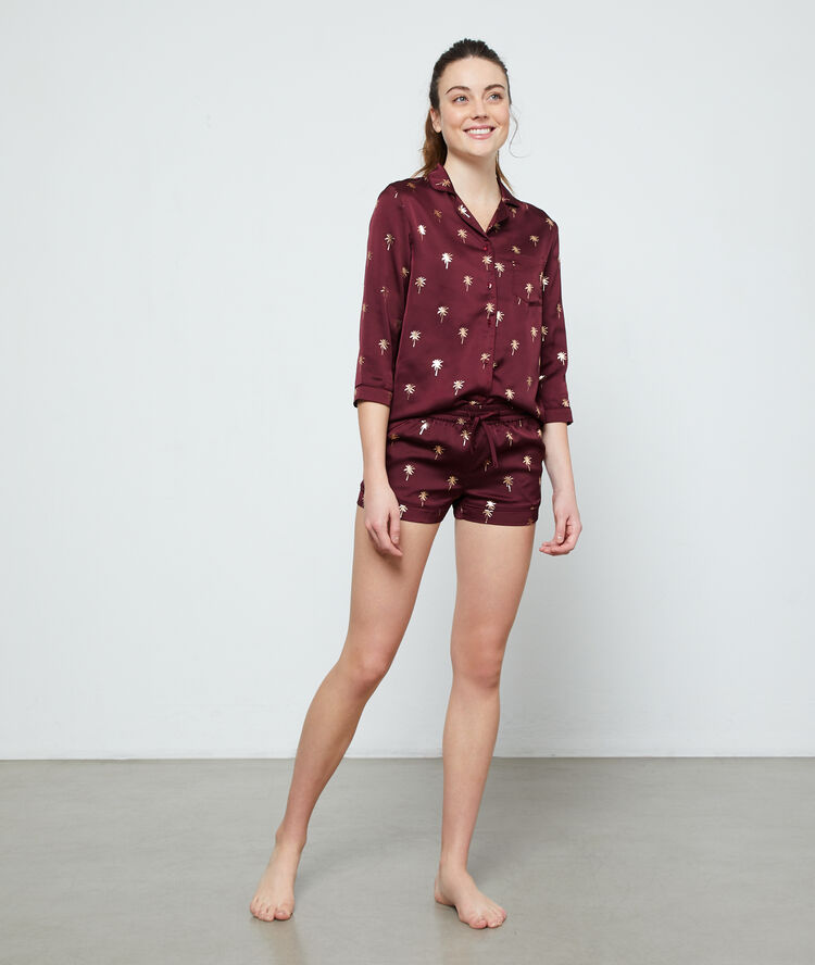 Chemise de nuit imprimé palmiers bordeaux grenat.
